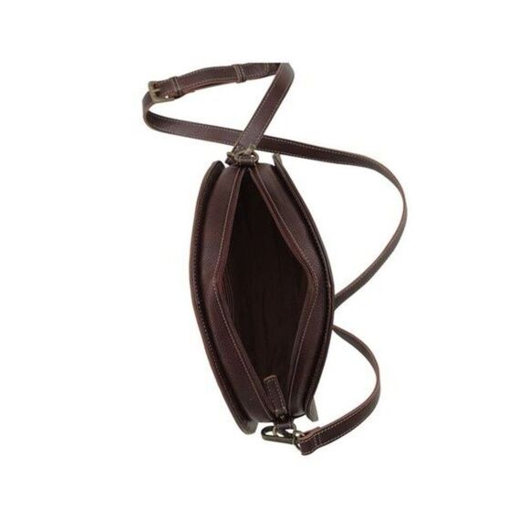 Myra Bag Handmade Lily Bloom Round Bag Upcycled Canvas & Cowhide Leather - Picture 6 of 8